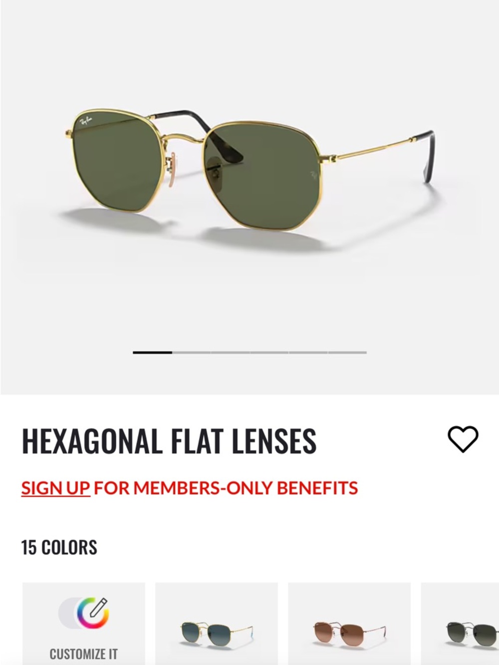 Ray-Ban Hexagonal Flat Lenses Sunglasses - Gold Frame / Green Lenses